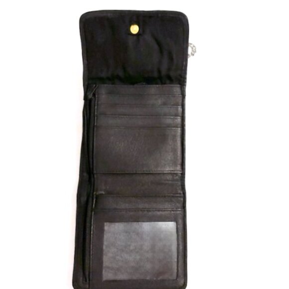 Mini Crossbody 4.5" Clutch Wallet Black Leather Silver Chain Strap Vintage - Picture 6 of 7